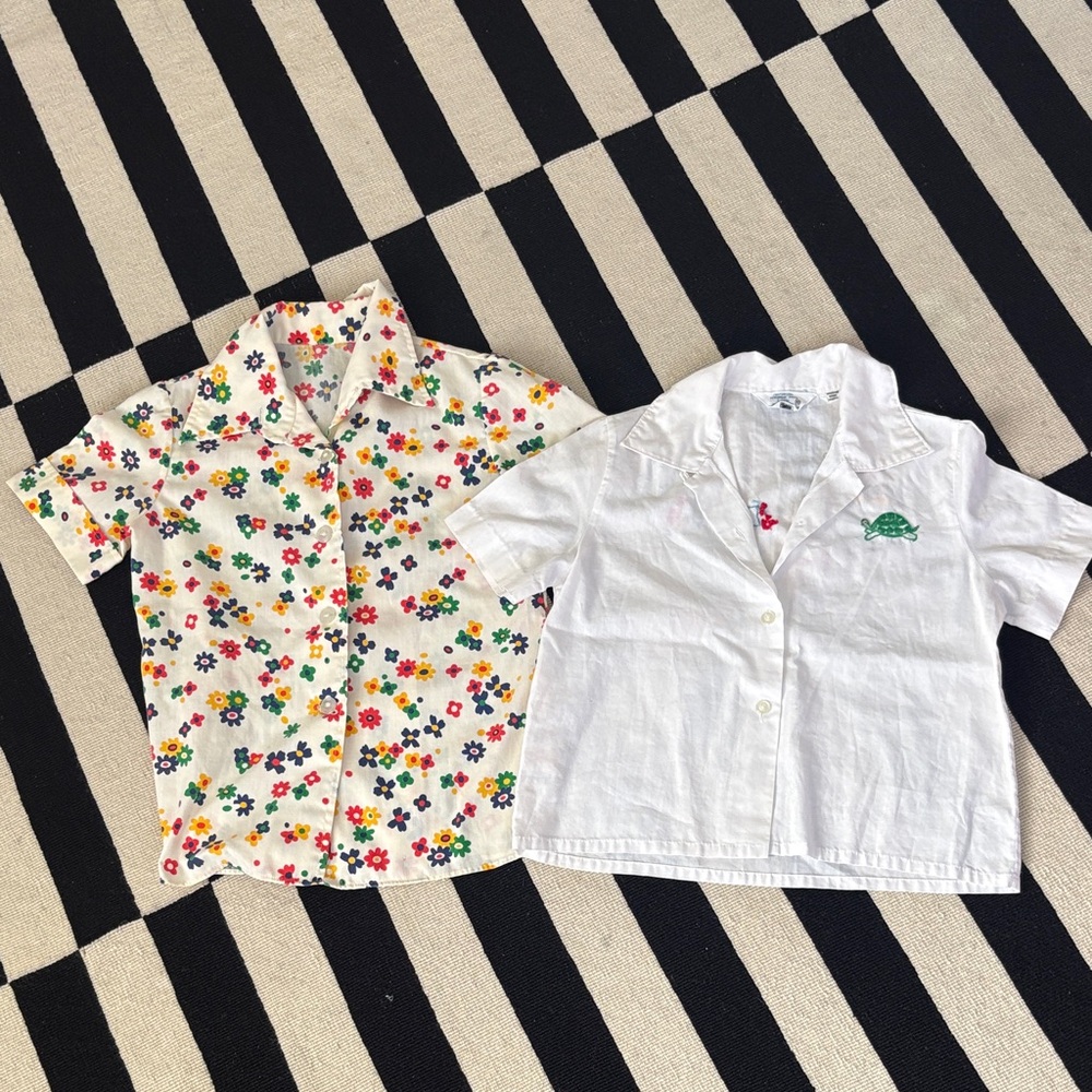 Vintage Floral and White Short Sleeve Shirts